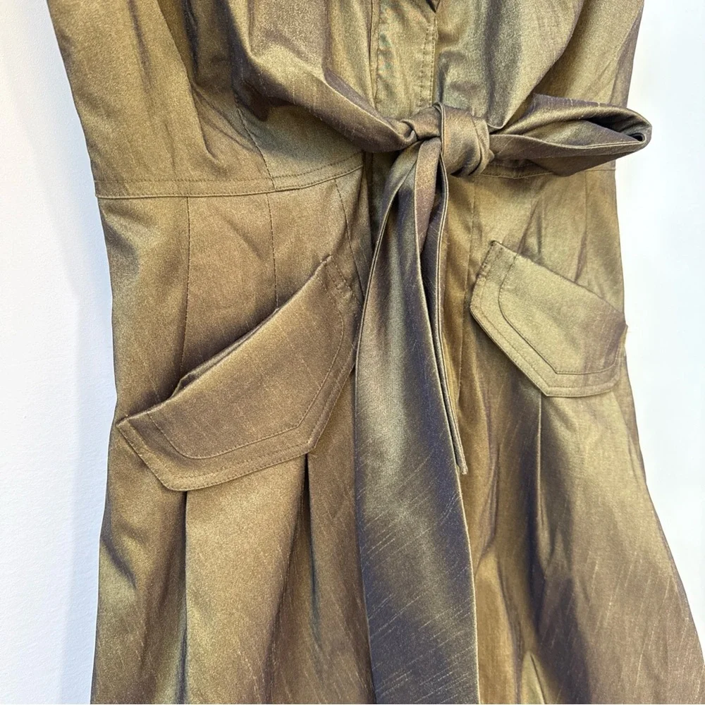 Samuel Dong Gold Triple Collar Sleeveless Bubble Dress Small Metallic Olive - Picture 5 of 12
